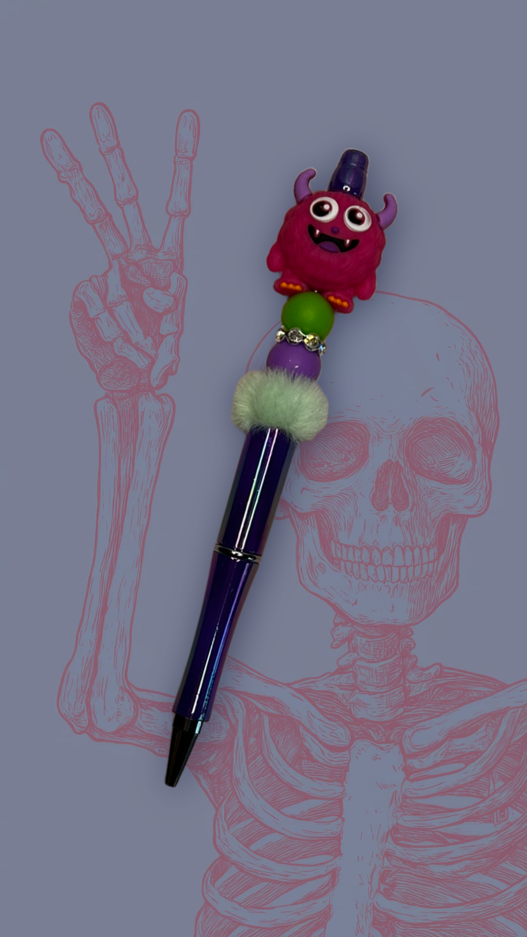 Pink monster beaded pen