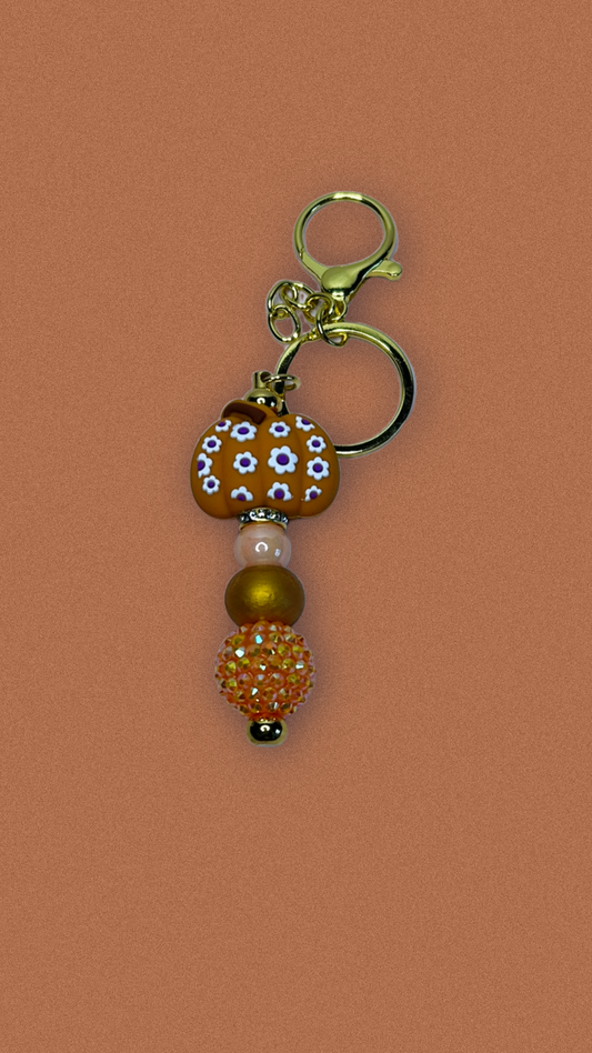Pumpkin sparkle beaded keychain